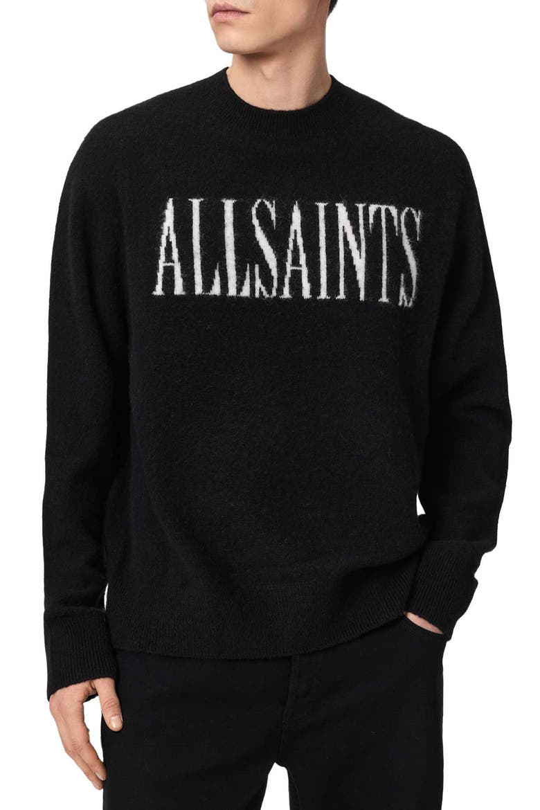 Stamp Logo Intarsia Crewneck Sweater, Main, color, BLACK