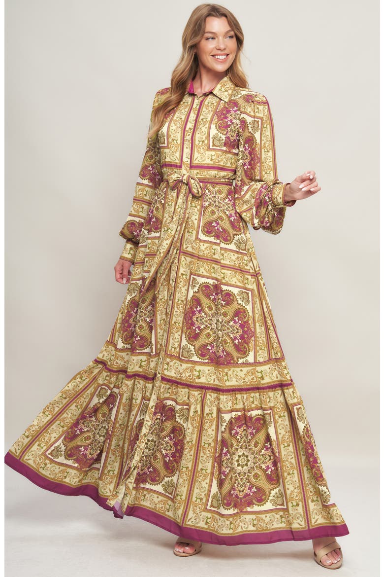 Print Long Sleeve Maxi Dress, Alternate, color, IVORY