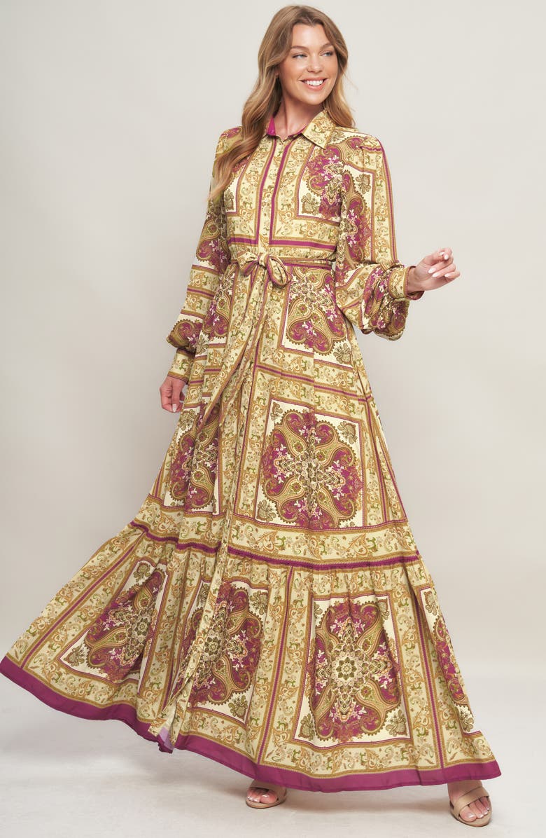 FLYING TOMATO Print Long Sleeve Maxi Dress, Alternate, color, 