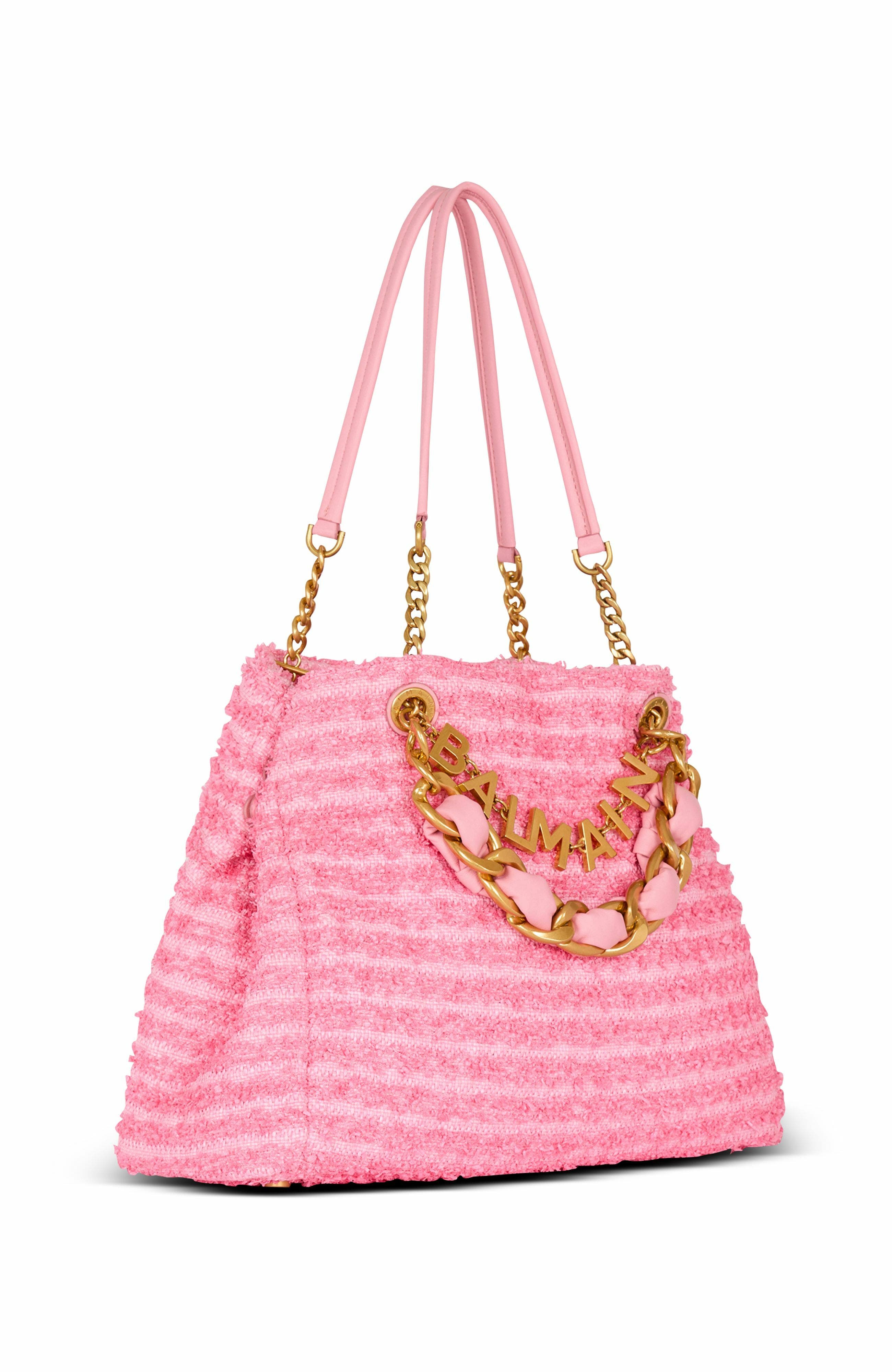 Balmain 1945 Soft Tote In Tweed-Effect Raffia, Alternate, color, 