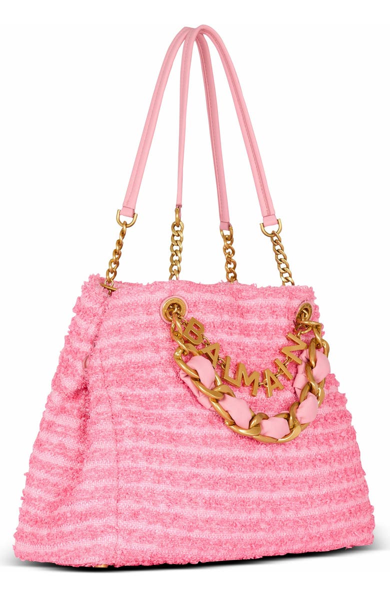 Balmain 1945 Soft Tote In Tweed-Effect Raffia, Alternate, color, Pink