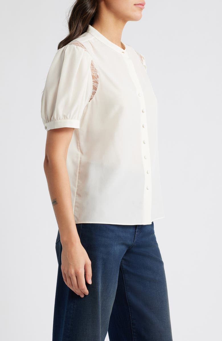 FRAME Lace Inset Silk Button-Up Shirt, Alternate, color, Cream