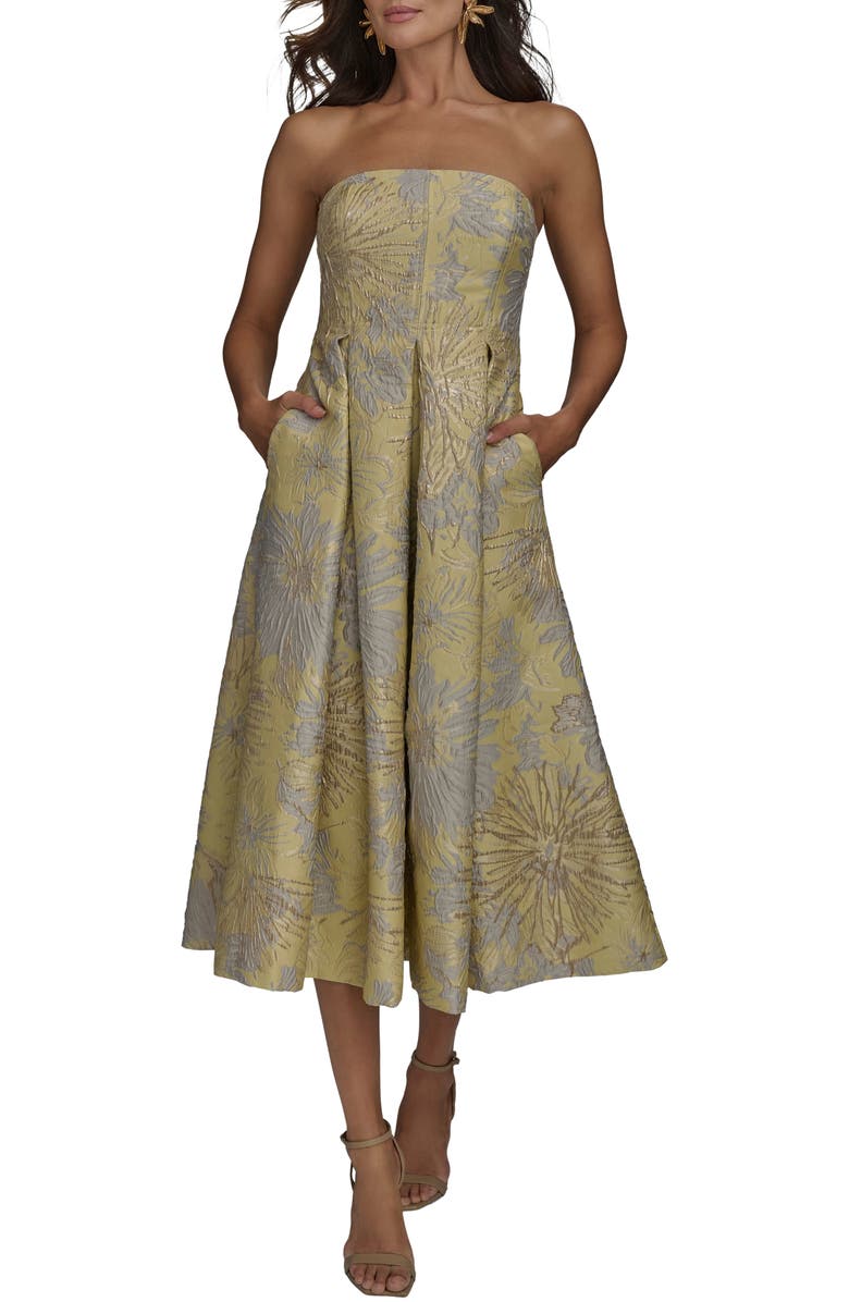 Donna Karan New York Metallic Floral Jacquard Strapless Cocktail Dress, Main, color, 