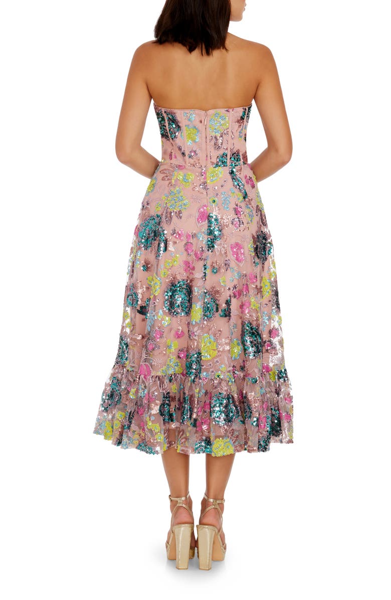 Dress the Population Carina Sequin Appliqué Midi Dress, Alternate, color, Blush Multi