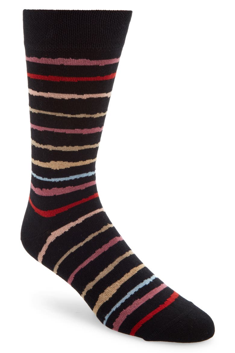 Painted Stripe Cotton Blend Dress Socks, Main, color, BLACK