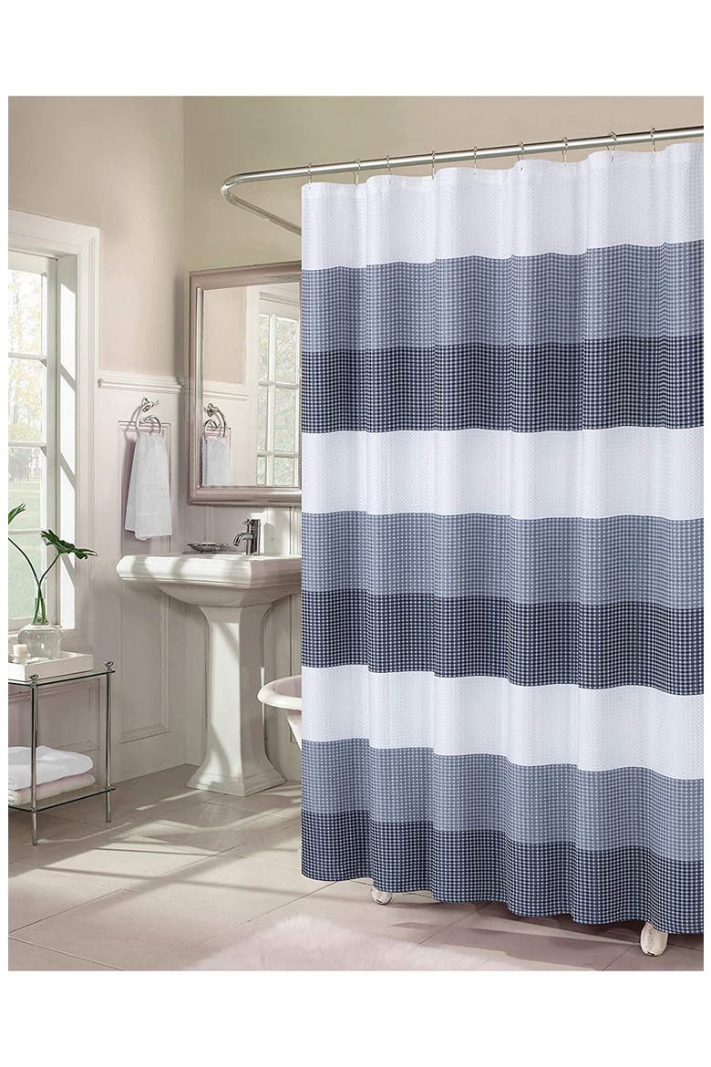 Shades Ombré Waffle Texture Shower Curtain, Main, color, NAVY