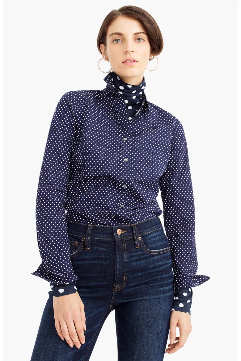 Polka Dot Slim Stretch Perfect Shirt, Alternate, color, NAVY WHITE