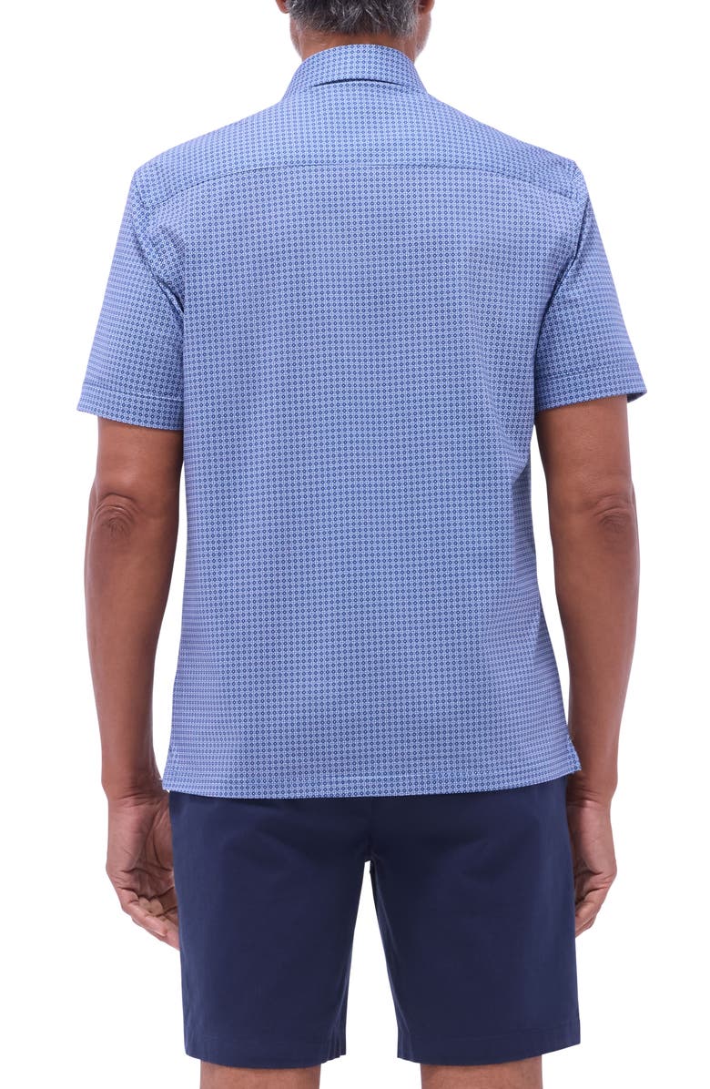 Bugatchi Milo OoohCotton<sup>®</sup> Print Short Sleeve Button-Up Shirt, Alternate, color, Cobalt