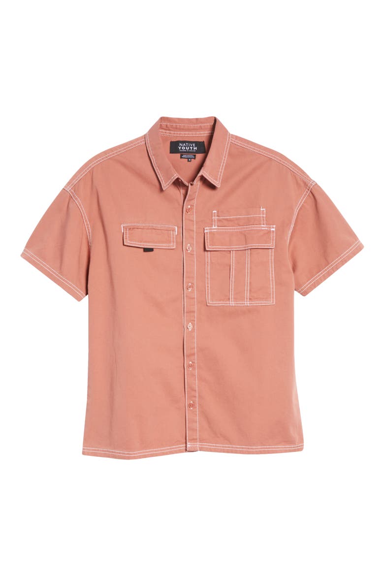 Washed Cotton Button Down Shirt, Alternate, color, RUST