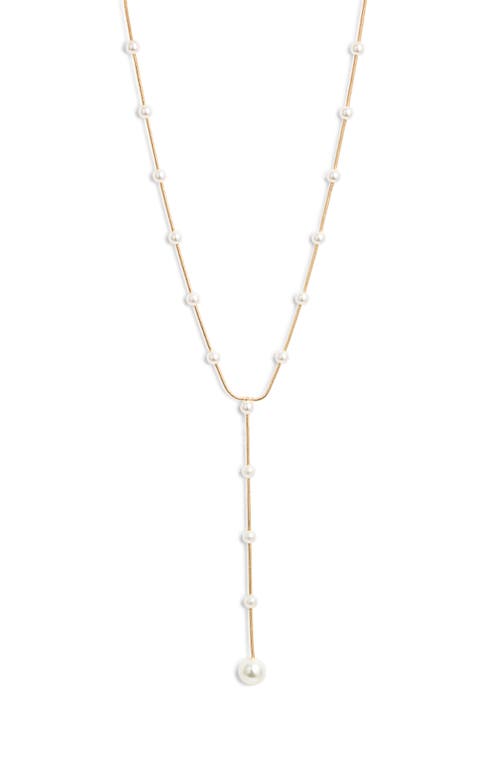 Nordstrom Graduated Faux Pearl Y-necklace In White- Gold