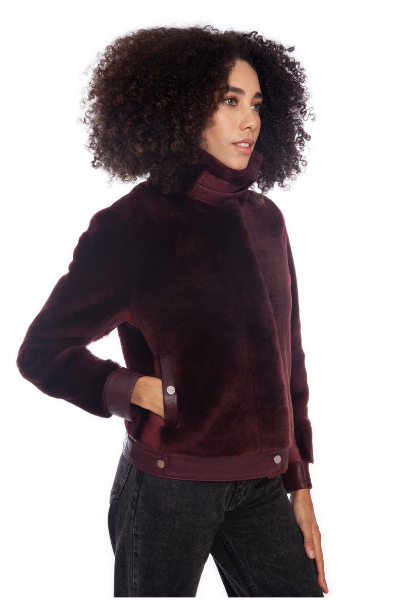 Furniq UK Freya Shearling Jacket, Alternate, color, Burgundy