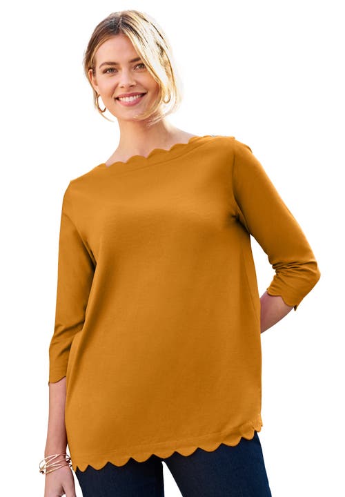 Jessica London Scallop Boatneck Tunic In Brown