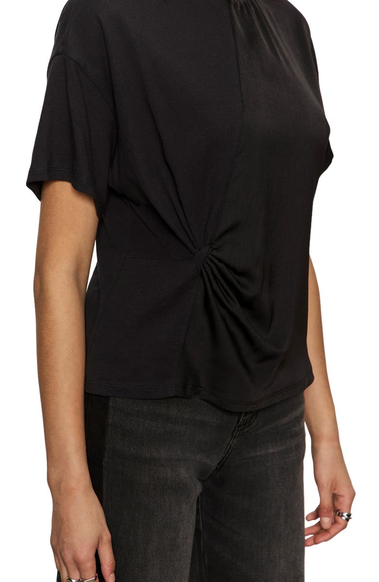 Sanctuary Satin & Cotton Gathered T-Shirt, Alternate, color, Black