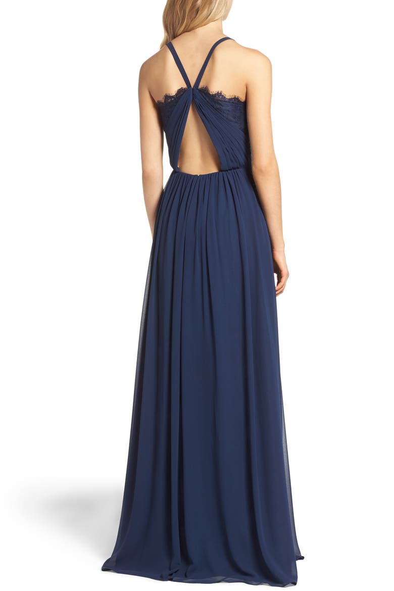 Sleeveless Chiffon Gown, Alternate, color, NAVY