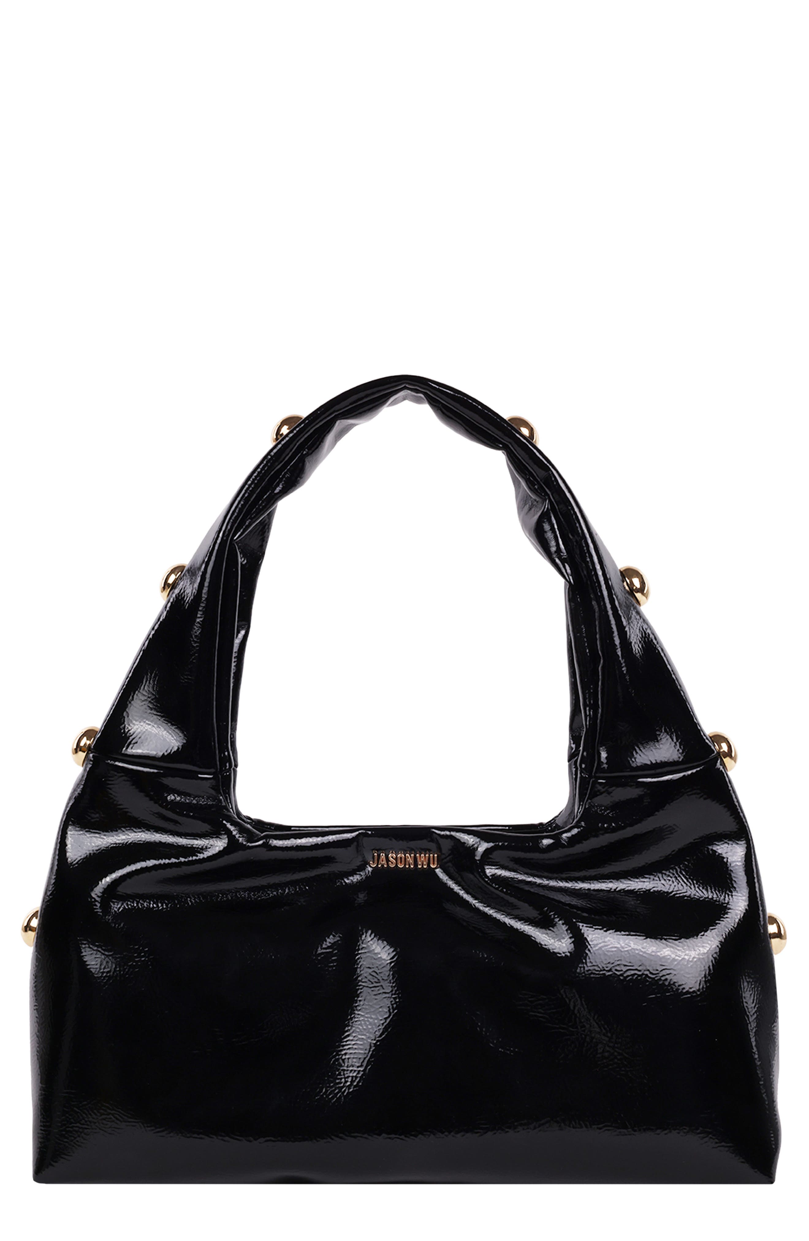 JASON WU Studded Patent Shoulder Bag, Main, color, Black