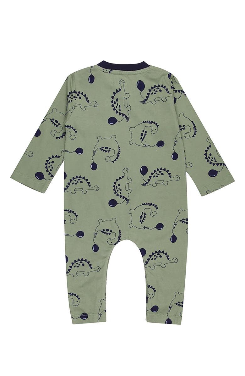 Lilly + Sid Organic Cotton Dizzy Dinosaur Printed Onsie, Alternate, color, Green