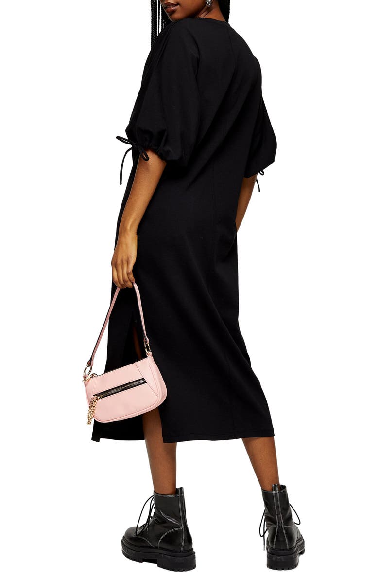 Topshop Drawstring Sleeve Midi Dress, Alternate, color,