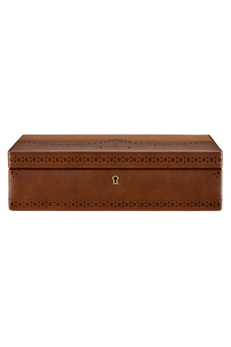 Brogue 10 Piece Watch Box, Main, color, Burnished Brown