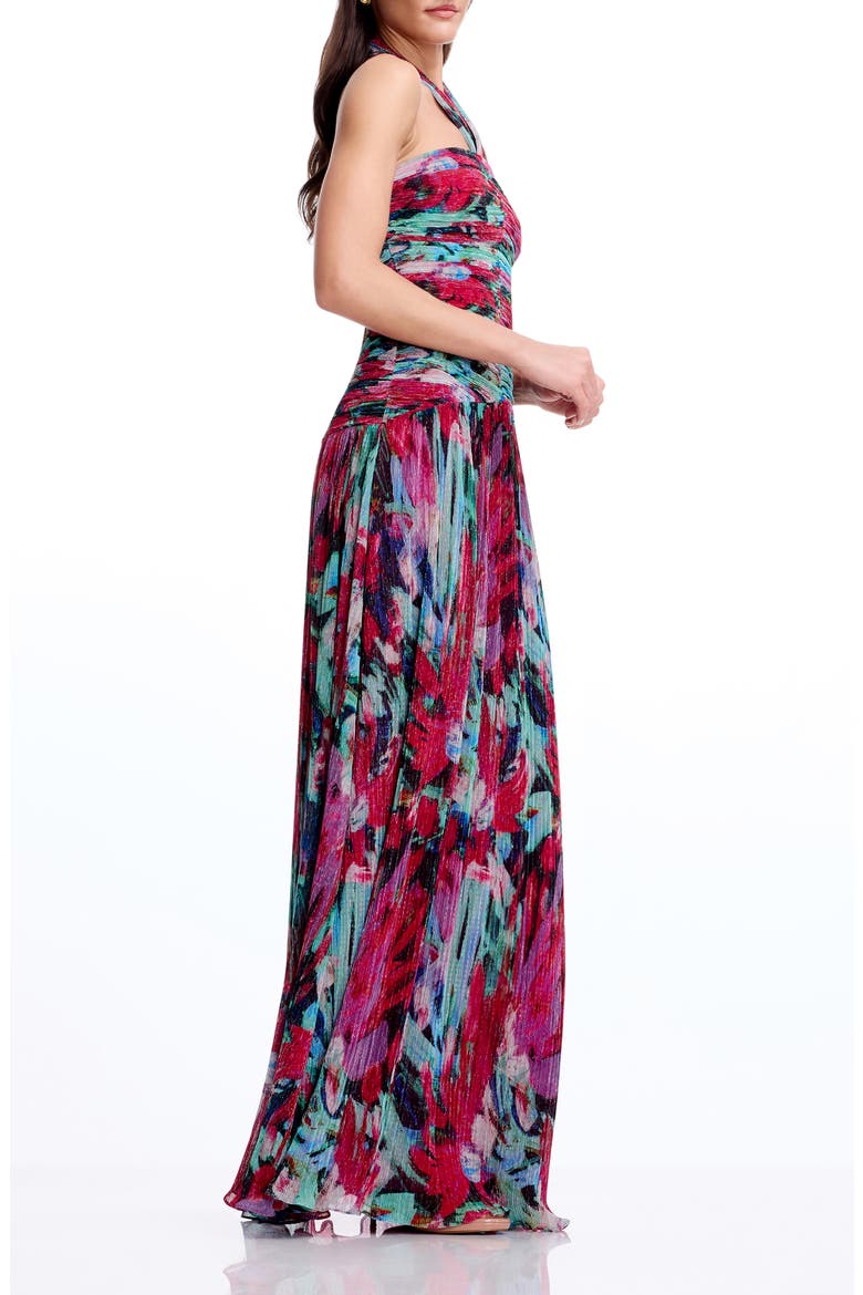 Lillian Floral Metallic Halter Gown, Alternate, color, BRIGHT FUCHSIA MULTI