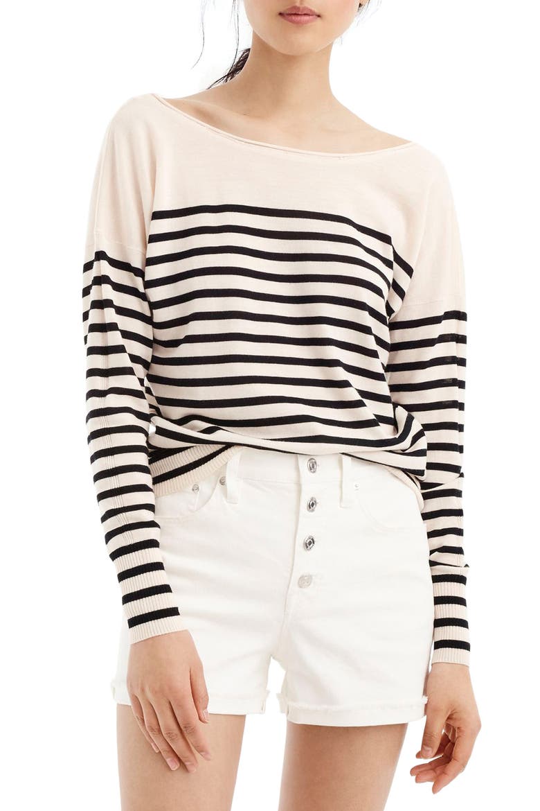 Penny Stripe Merino Wool Sweater, Main, color, CHAMPAGNE BLACK