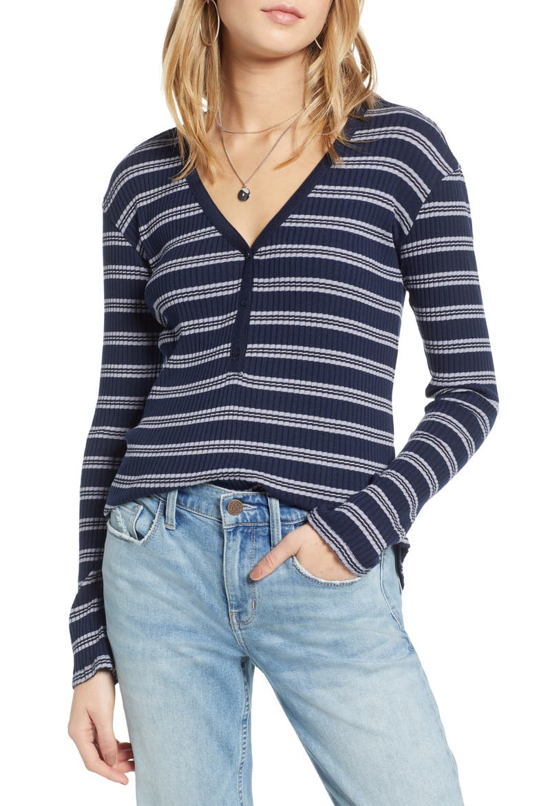 Ribbed Henley Top, Main, color, NAVY MARITIME MARLA STRIPE