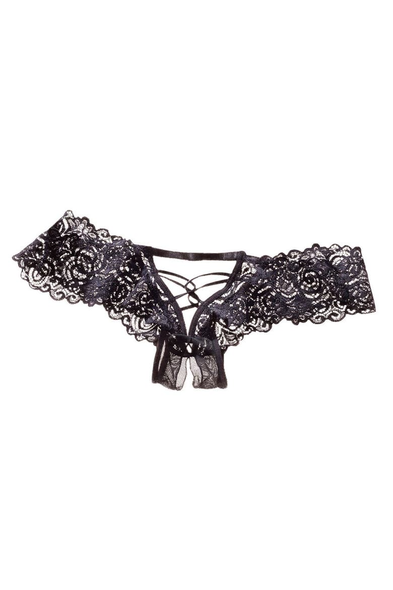 Strappy Open Cheeky Panty, Alternate, color, Black