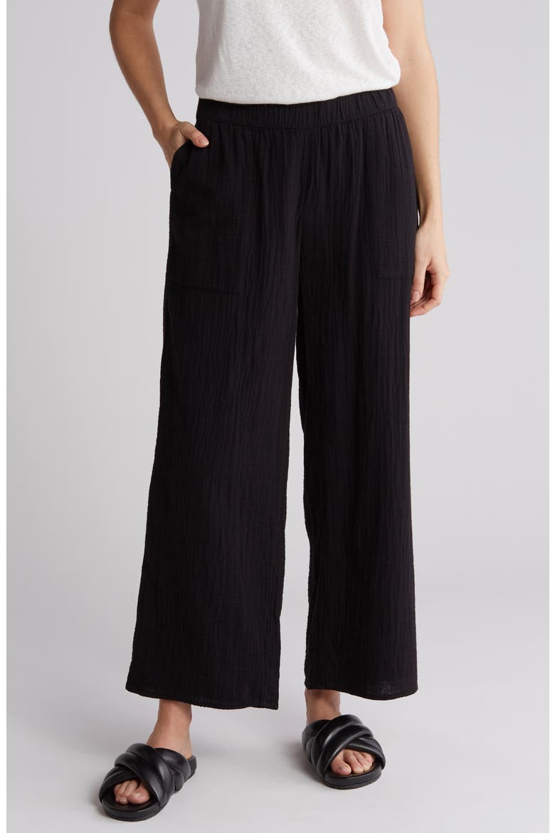 Cotton Gauze Pull-On Pants, Main, color, BLACK
