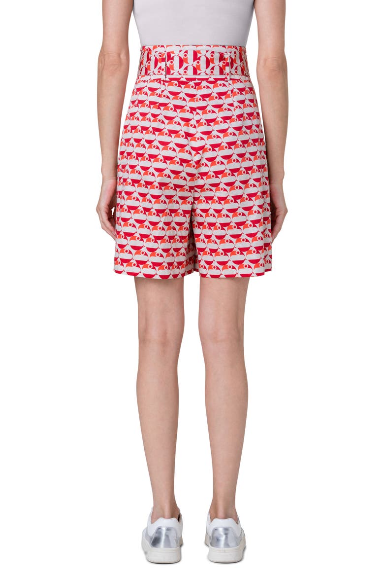 Fiorellina Flamingo Dot Print Belted Cotton Bermuda Shorts, Alternate, color, BEIGE-RED-CORAL
