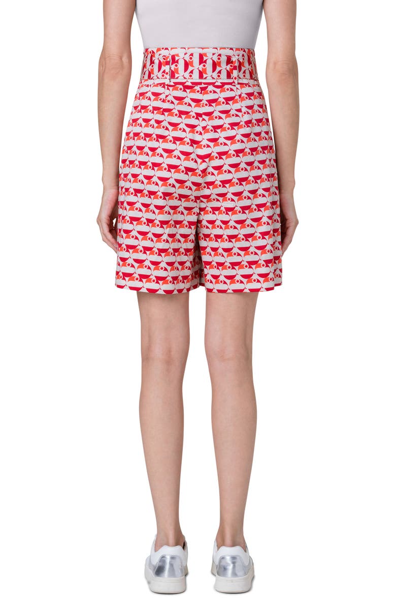 Akris punto Fiorellina Flamingo Dot Print Belted Cotton Bermuda Shorts, Alternate, color,