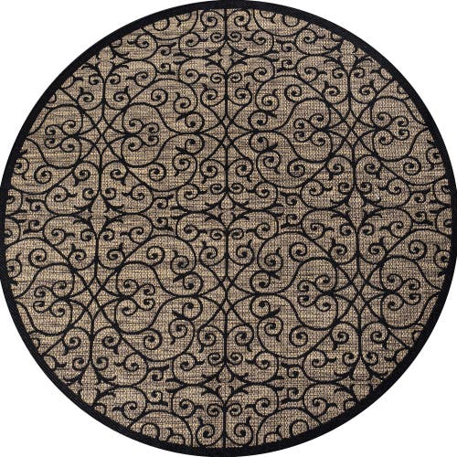 Shop Jonathan Y Madrid Vintage Filigree Textured Weave Indoor/outdoor Round Area Rug In Black/khaki
