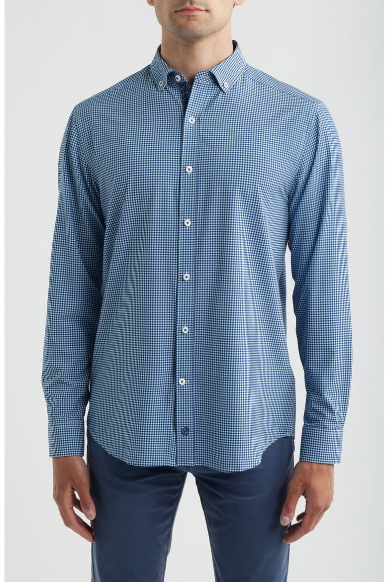 XC+™ Performance Game Day Gingham Button-Up Shirt, Main, color, NAVY