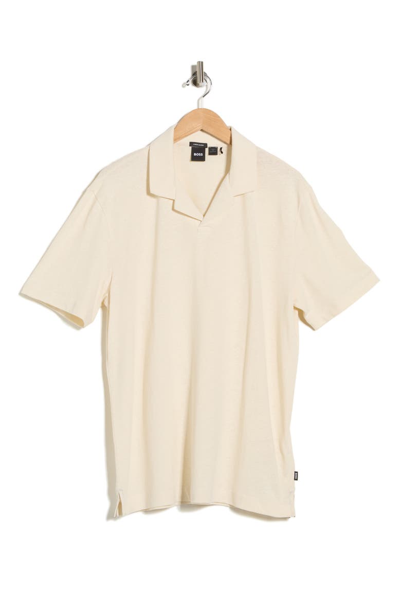 Ponti Johnny Collar Cotton & Linen Blend Knit Polo, Alternate, color, OFF WHITE