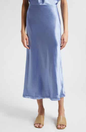 Vince Frayed Trim Satin Midi Skirt
