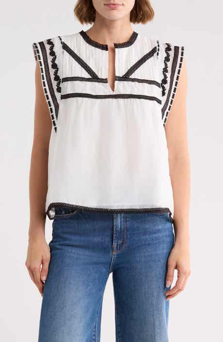 Split Neck Embroidered Top