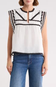 Joie Split Neck Embroidered Top