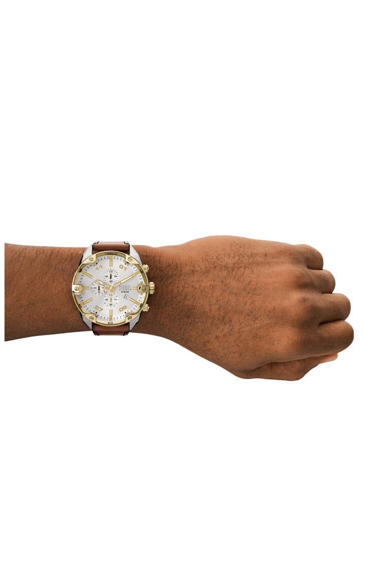 Spiked Chronograph Leather Strap Watch, Alternate, color, BROWN