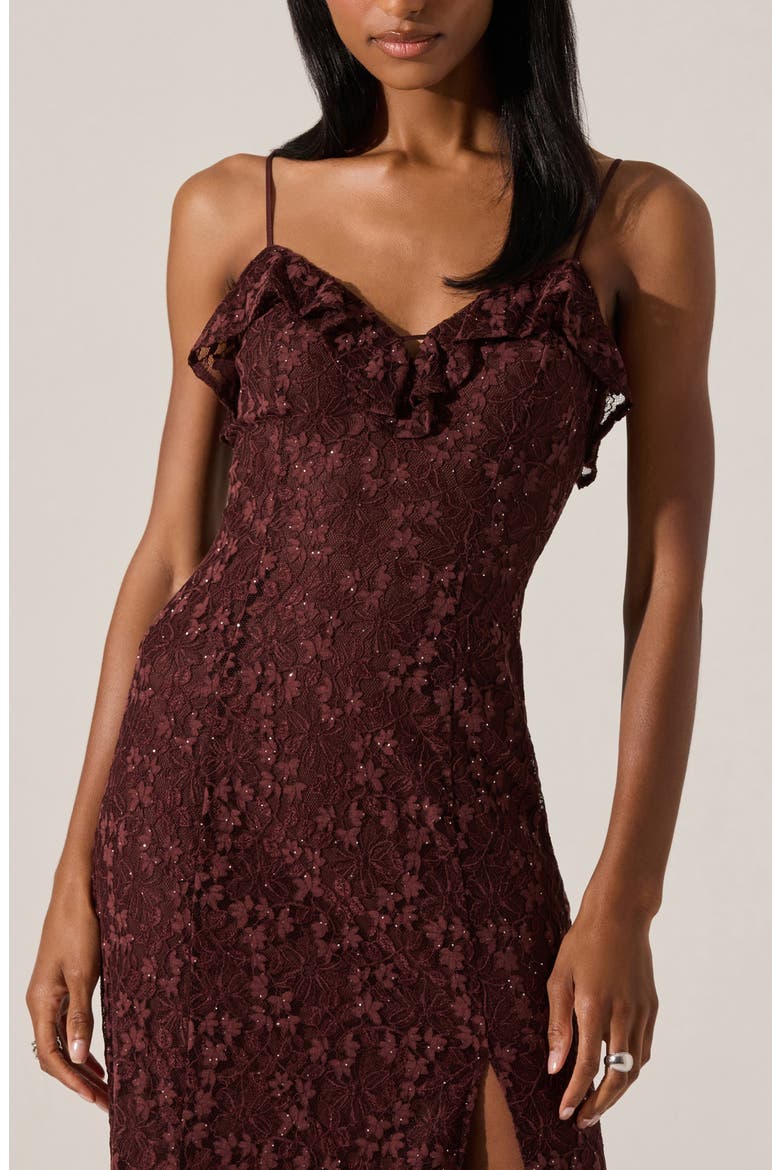 Leonie Lace & Sequin A-Line Dress, Alternate, color, WINE BROWN