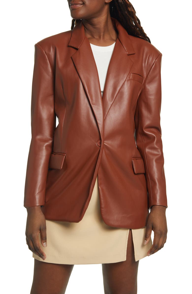 BLANKNYC Oversize One-Button Faux Leather Blazer, Alternate, color,