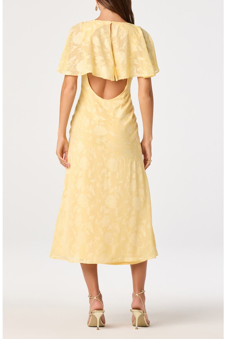 Floral Flutter Sleeve Cutout Back Midi Dress, Alternate, color, YELLOW