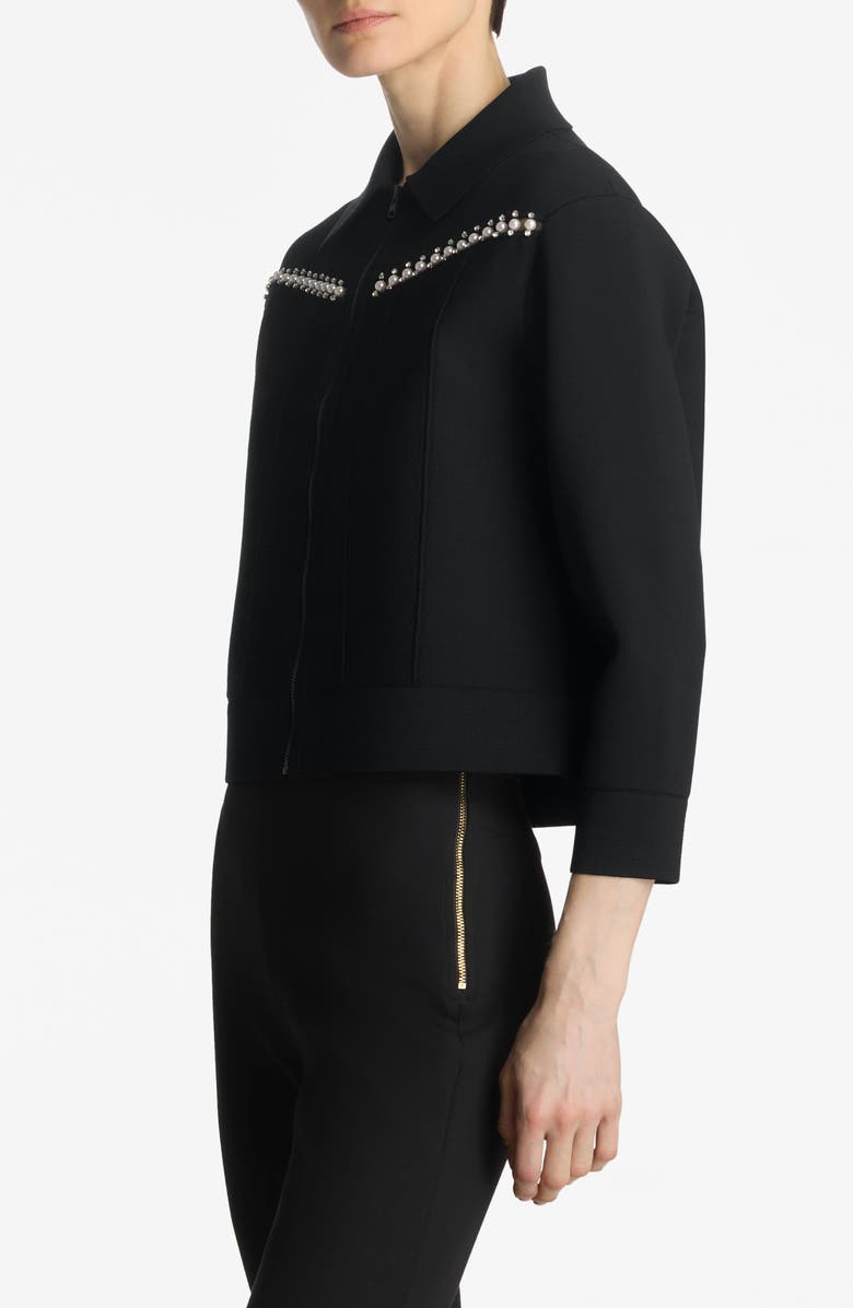 St. John Collection Embellished Zip Front Milano Knit Jacket, Alternate, color, 