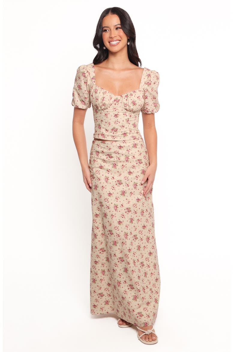 Annly Puff Sleeve Corset Top, Alternate, color, IVORY/RED FLORAL