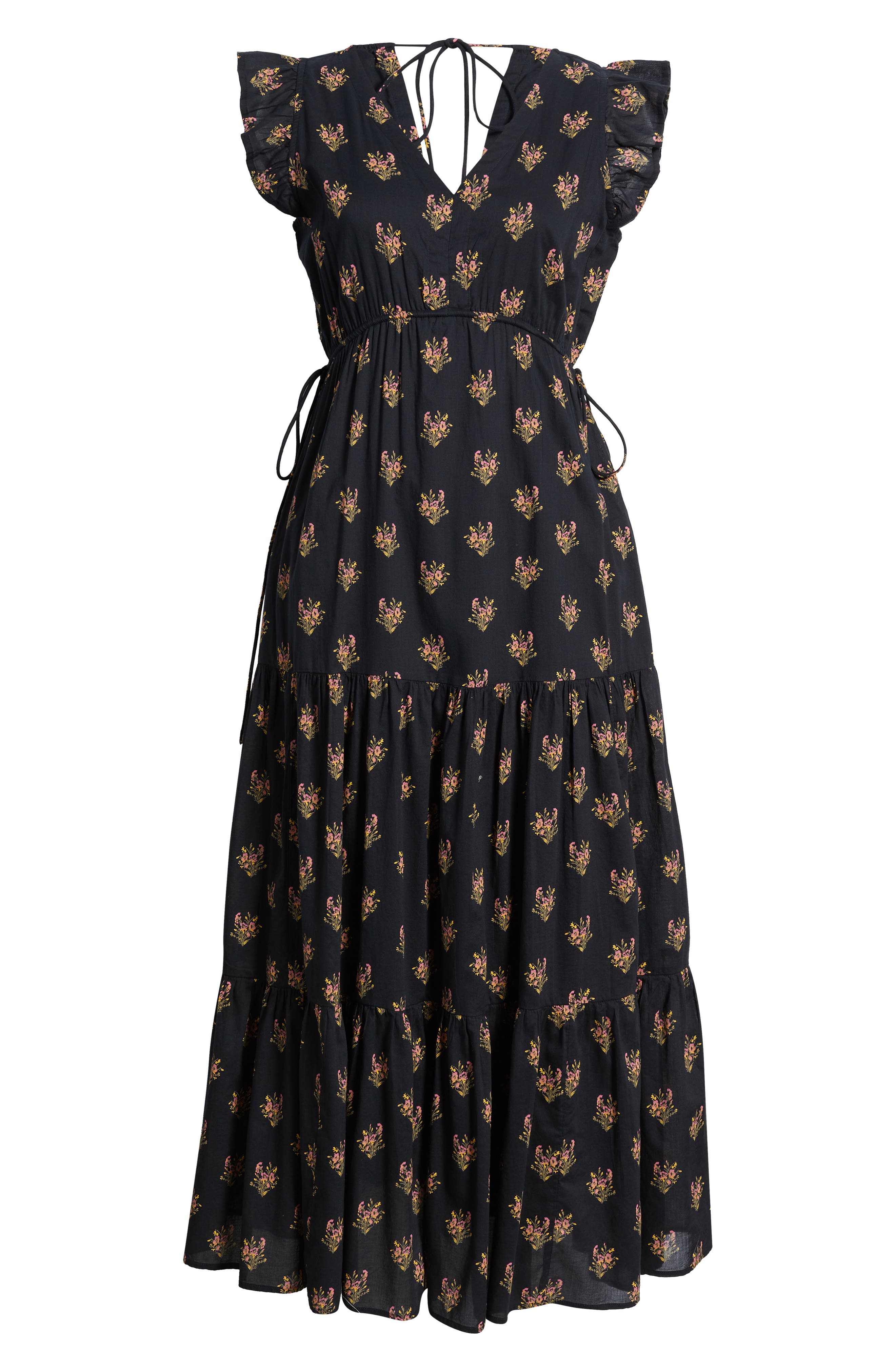 florrie floral cotton midi dress Florrie Blue & Orange Floral Print Maxi Dress by Rose & Nancy