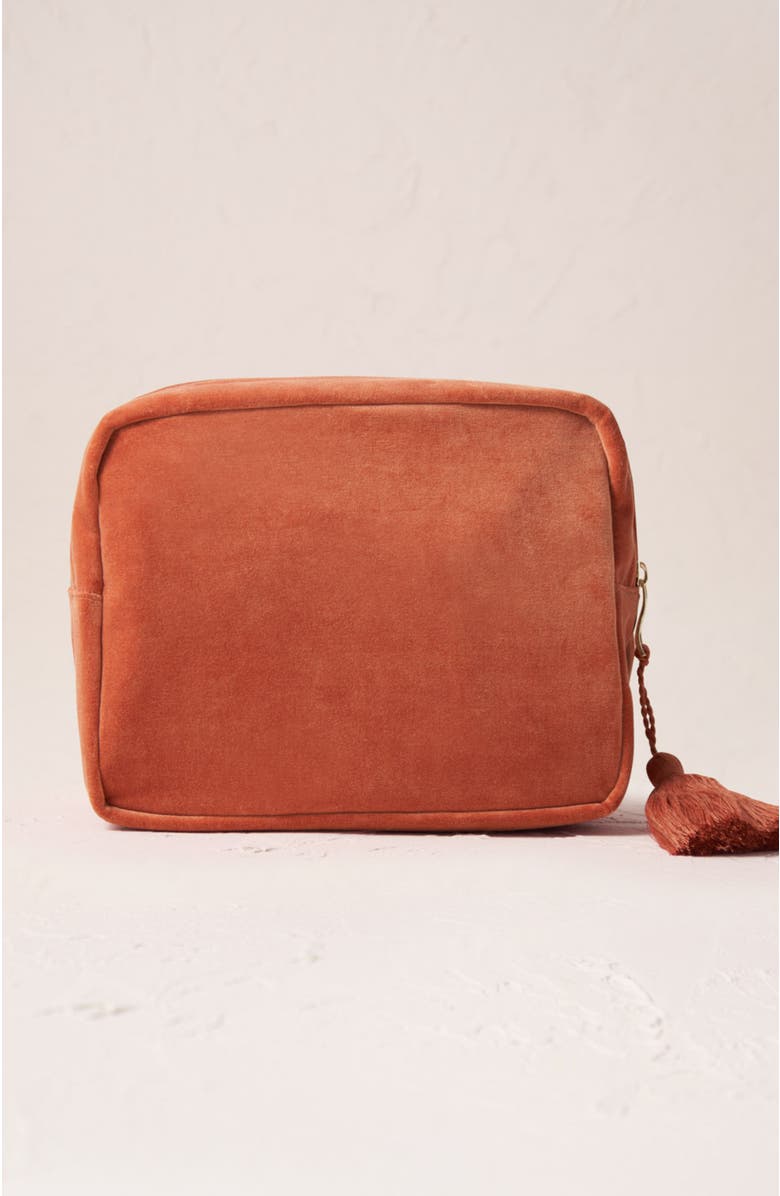 Elizabeth Scarlett Sun Goddess Velvet Wash Bag, Alternate, color, Rust