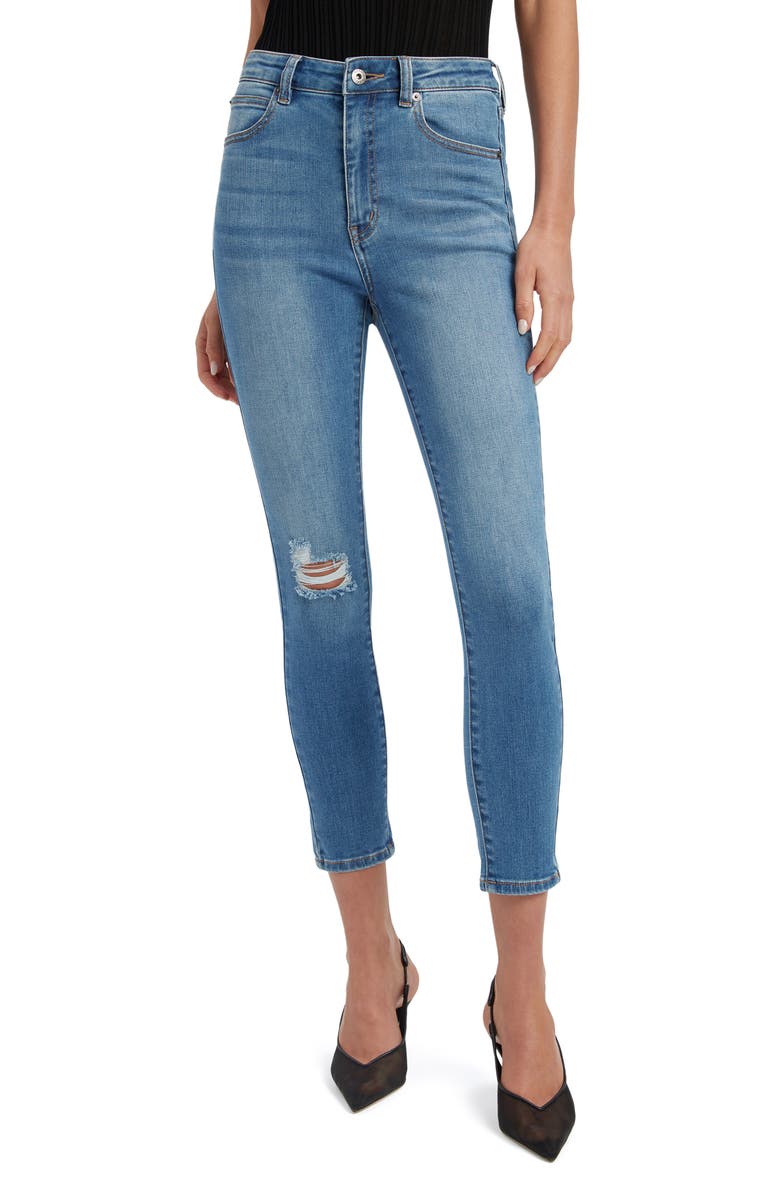 Bardot Khloe Ripped High Waist Crop Skinny Jeans, Main, color, Dark Denim
