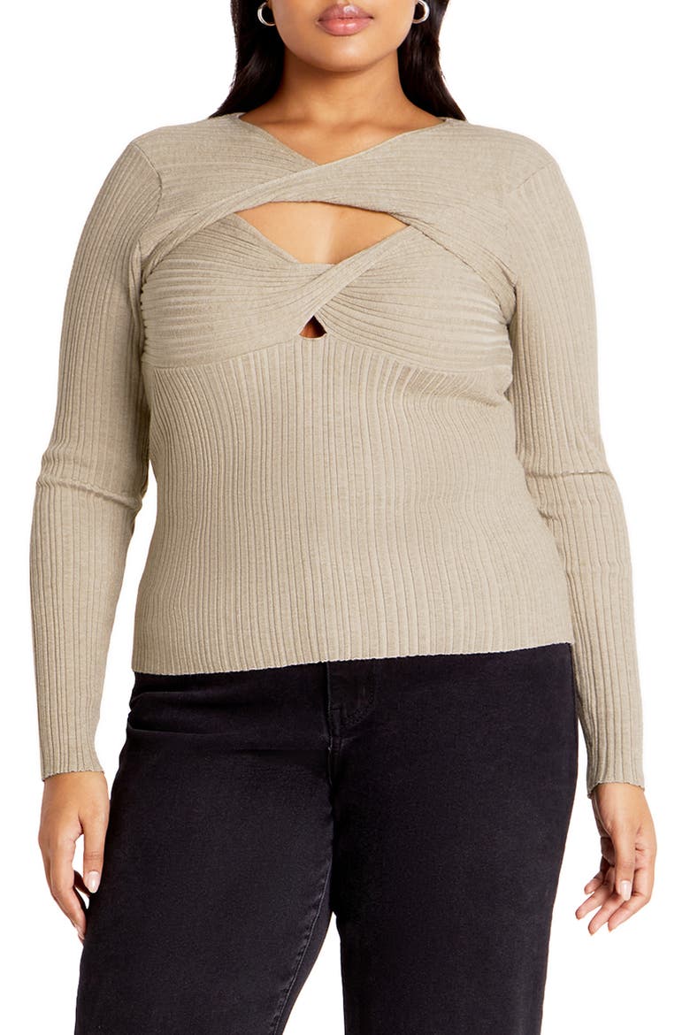 Tessa Cutout Rib Sweater, Main, color, CREAM MARLE