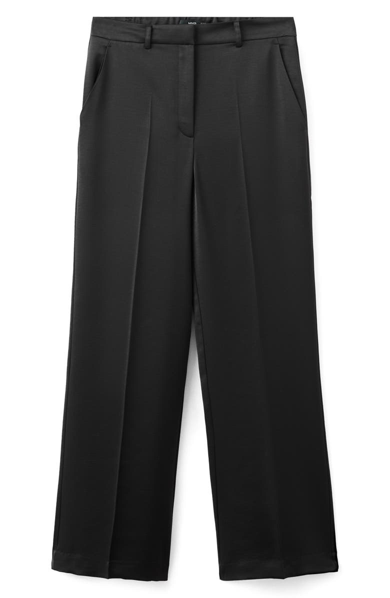 MANGO Straight Leg Satin Pants, Alternate, color, Black
