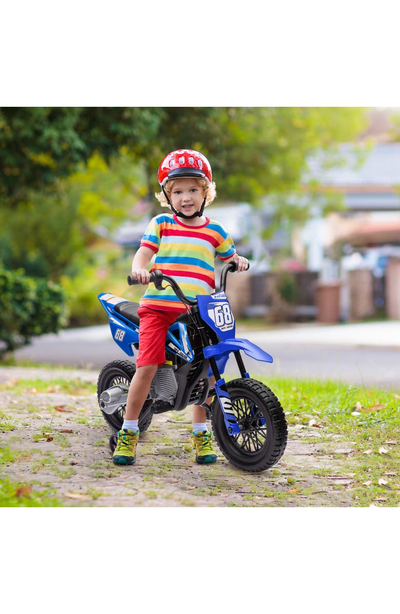 Qaba Kids Electric Motorcycle with Training Wheels and Music, Alternate, color, Blue