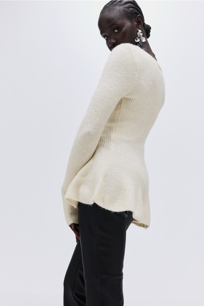 Rib-knit Peplum Top, Alternate, color, Cream