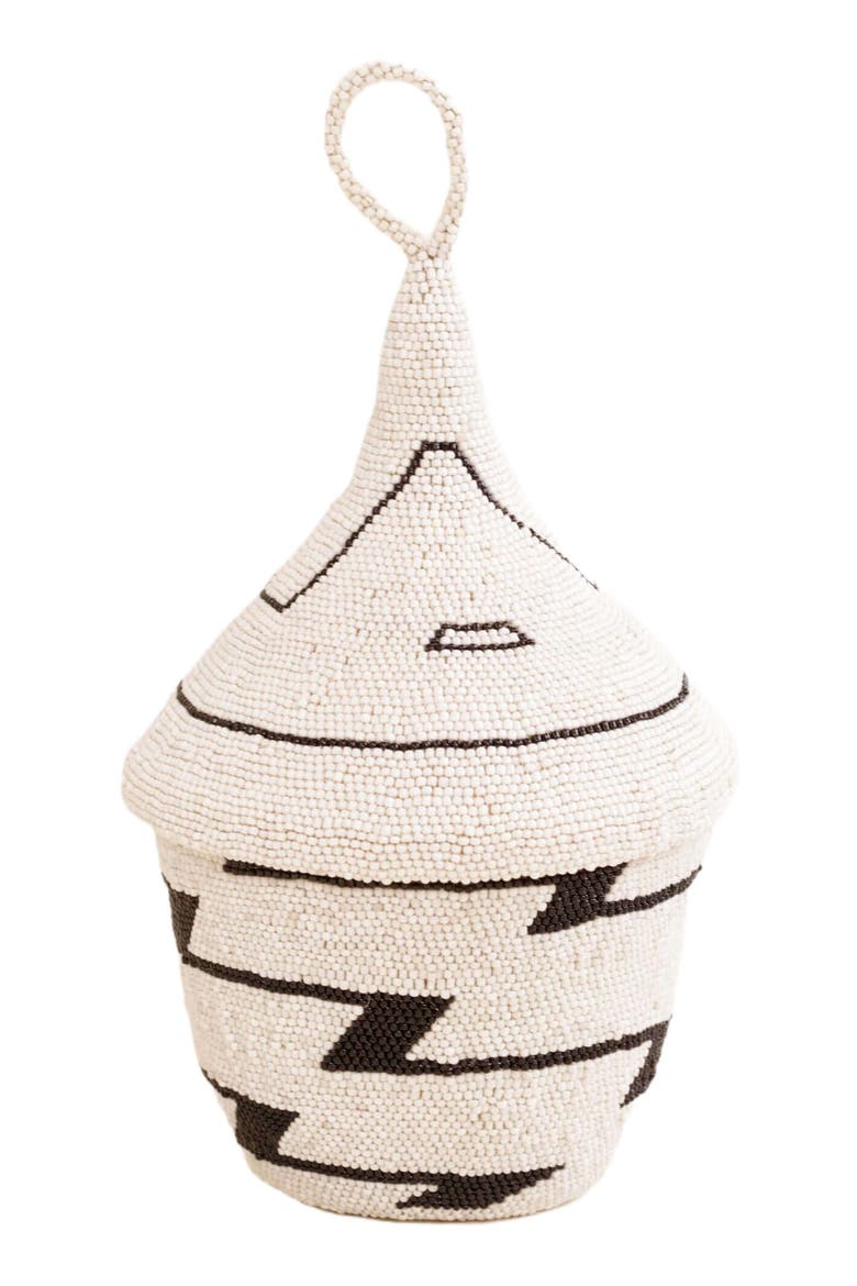 Zig Zag Beaded Peace Basket, Main, color, White and Black