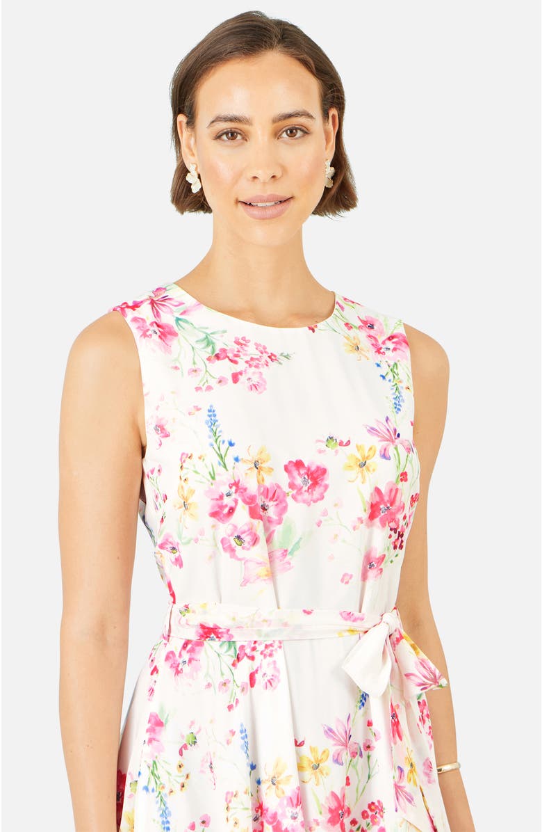Yumi Delicate Floral Midi Skater Dress, Alternate, color, White